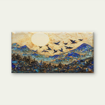 Modern Textured Golden Forest Sun Wall Art Canvas Office Home Framed 120x60cm