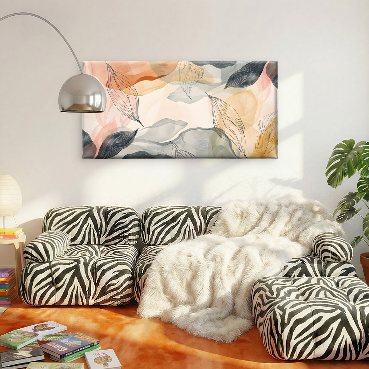 Abstract Watercolor Soft Peach Smoke Wall Art Canvas Office Home Framed 120x60cm