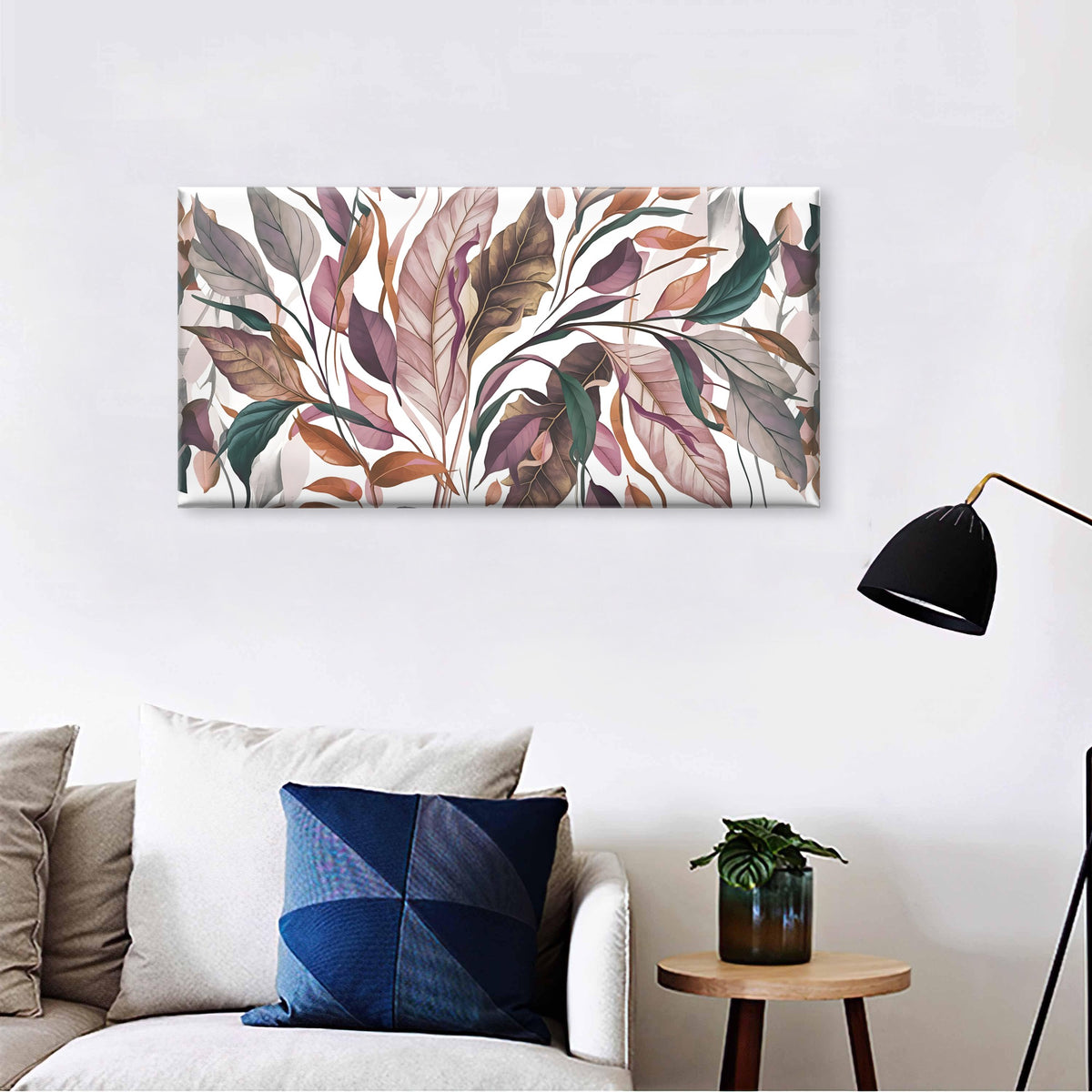 Boho Watercolor Muted Purple Foliage Wall Art Canvas Office Home Framed 120x60cm