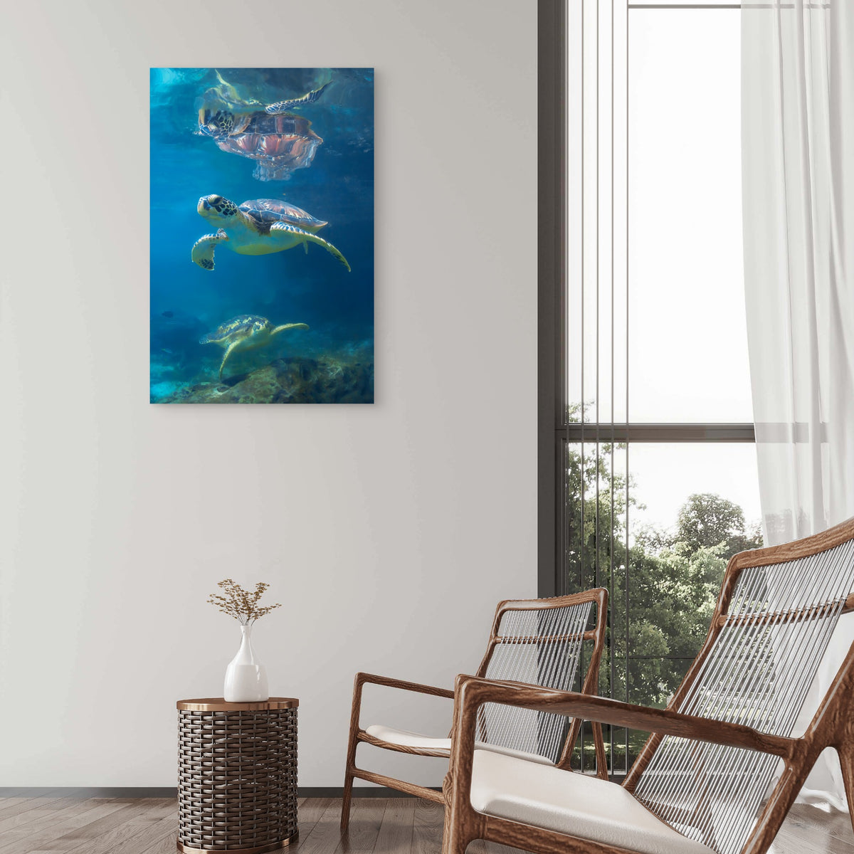 Majestic Deep Ocean Swimming Sea Turtles Art    40x60cm Metal Print Ready to Hang