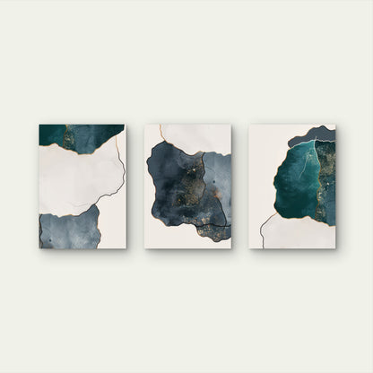 3pcs Teal Emerald Blue Abstract Agate   Wall Art Set Canvas Framed 40x60cm - High Quality Print 100% Australian Made Wall Canvas Ready to Hang