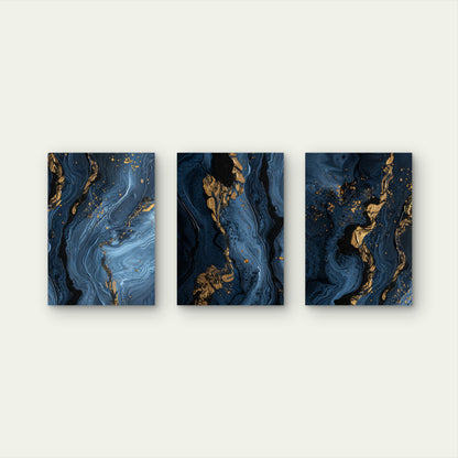 3pcs Deep Navy Blue Metal Gold Glitter Geode  Wall Art Set Canvas Framed 40x60cm - High Quality Print 100% Australian Made Wall Canvas Ready to Hang