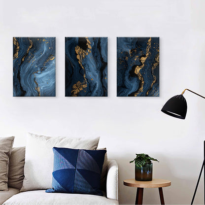 3pcs Deep Navy Blue Metal Gold Glitter Geode  Wall Art Set Canvas Framed 40x60cm - High Quality Print 100% Australian Made Wall Canvas Ready to Hang