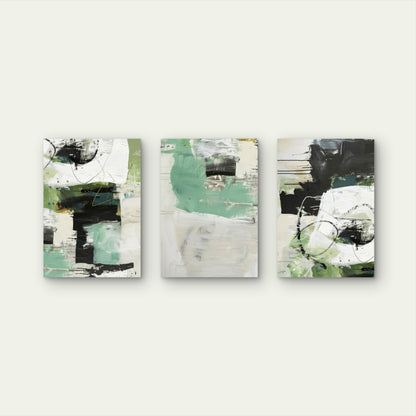3pcs Rustic Sage Green Emerald Abstract Paint  Wall Art Set Canvas Framed 40x60cm - High Quality Print 100% Australian Made Wall Canvas Ready to Hang
