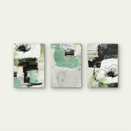 3pcs Rustic Sage Green Emerald Abstract Paint  Wall Art Set Canvas Framed 40x60cm - High Quality Print 100% Australian Made Wall Canvas Ready to Hang