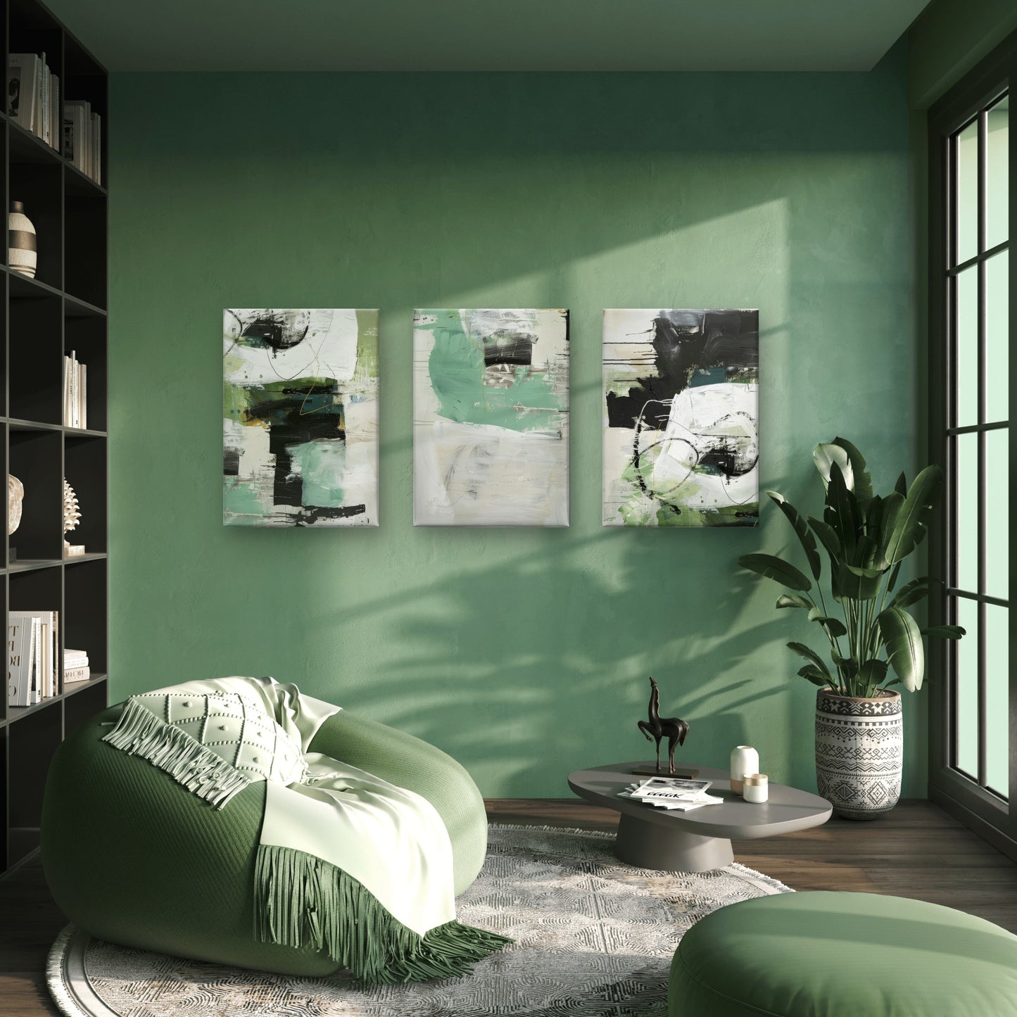 3pcs Rustic Sage Green Emerald Abstract Paint  Wall Art Set Canvas Framed 40x60cm - High Quality Print 100% Australian Made Wall Canvas Ready to Hang
