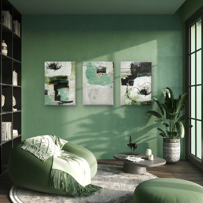 3pcs Rustic Sage Green Emerald Abstract Paint  Wall Art Set Canvas Framed 40x60cm - High Quality Print 100% Australian Made Wall Canvas Ready to Hang