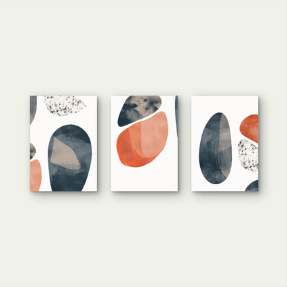 3pcs Minimalist Terracotta Navy Blue Shapes  Wall Art Set Canvas Framed 40x60cm - High Quality Print 100% Australian Made Wall Canvas Ready to Hang