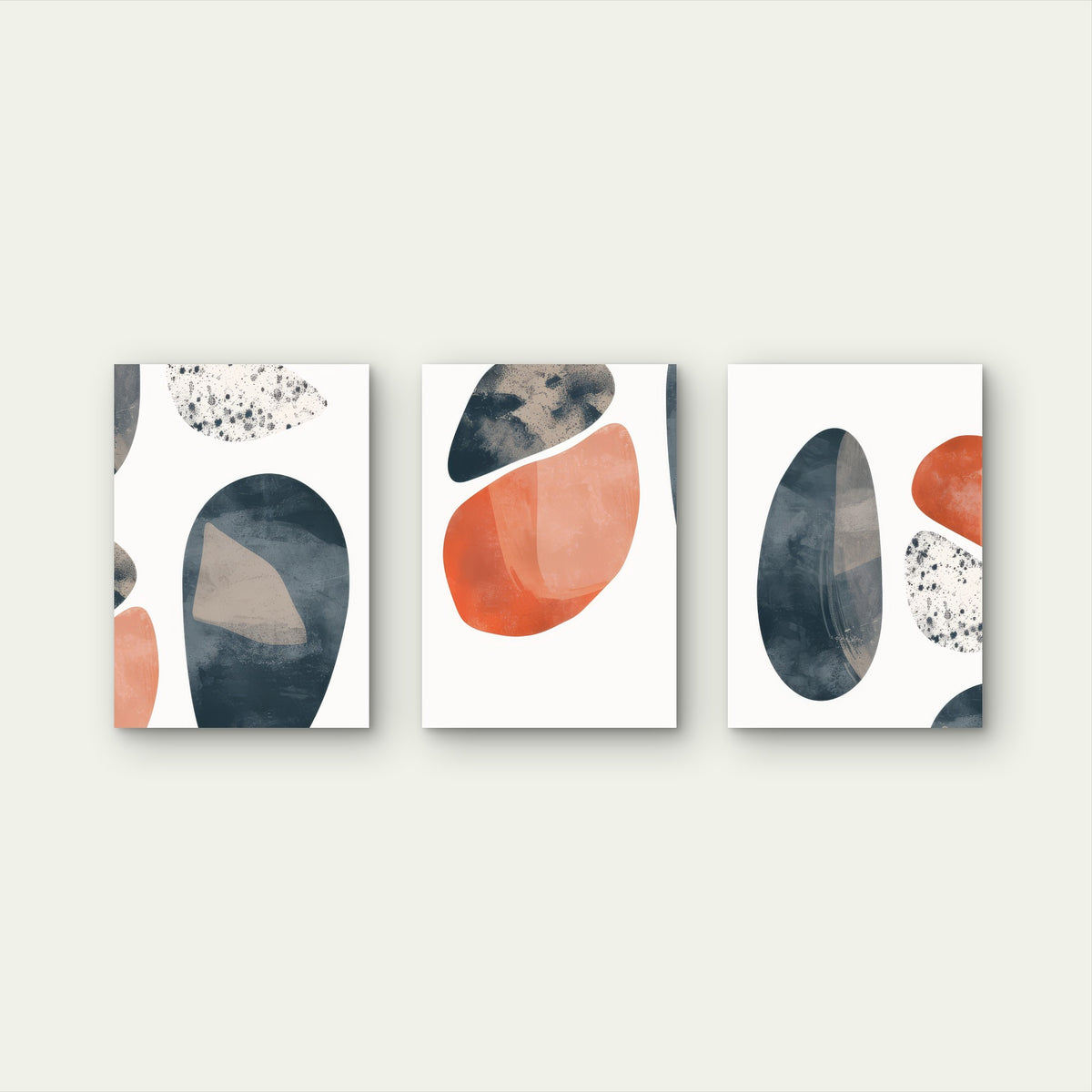 3pcs Minimalist Terracotta Navy Blue Shapes  Wall Art Set Canvas Framed 50x70cm - High Quality Print 100% Australian Made Wall Canvas Ready to Hang