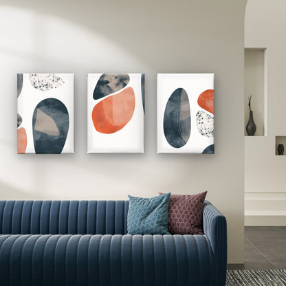 3pcs Minimalist Terracotta Navy Blue Shapes  Wall Art Set Canvas Framed 40x60cm - High Quality Print 100% Australian Made Wall Canvas Ready to Hang