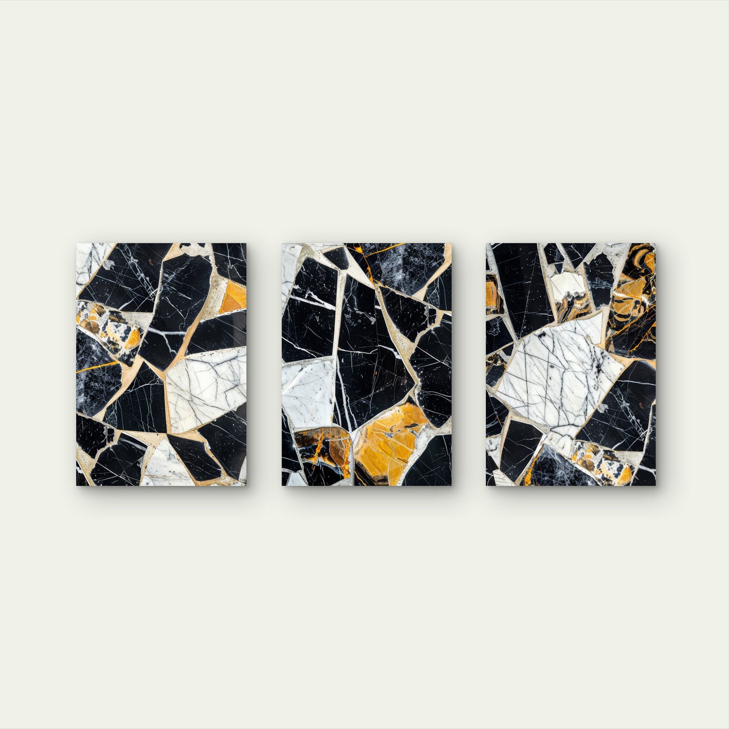 3pcs Abstract Black White Yellow Marble Stone  Wall Art Set Canvas Framed 50x70cm - High Quality Print 100% Australian Made Wall Canvas Ready to Hang