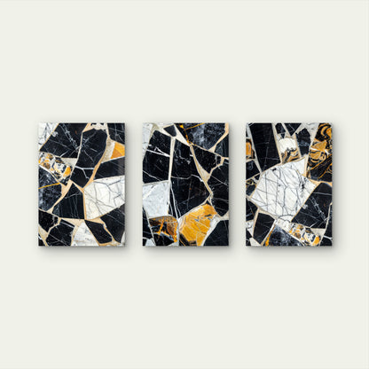 3pcs Abstract Black White Yellow Marble Stone  Wall Art Set Canvas Framed 50x70cm - High Quality Print 100% Australian Made Wall Canvas Ready to Hang