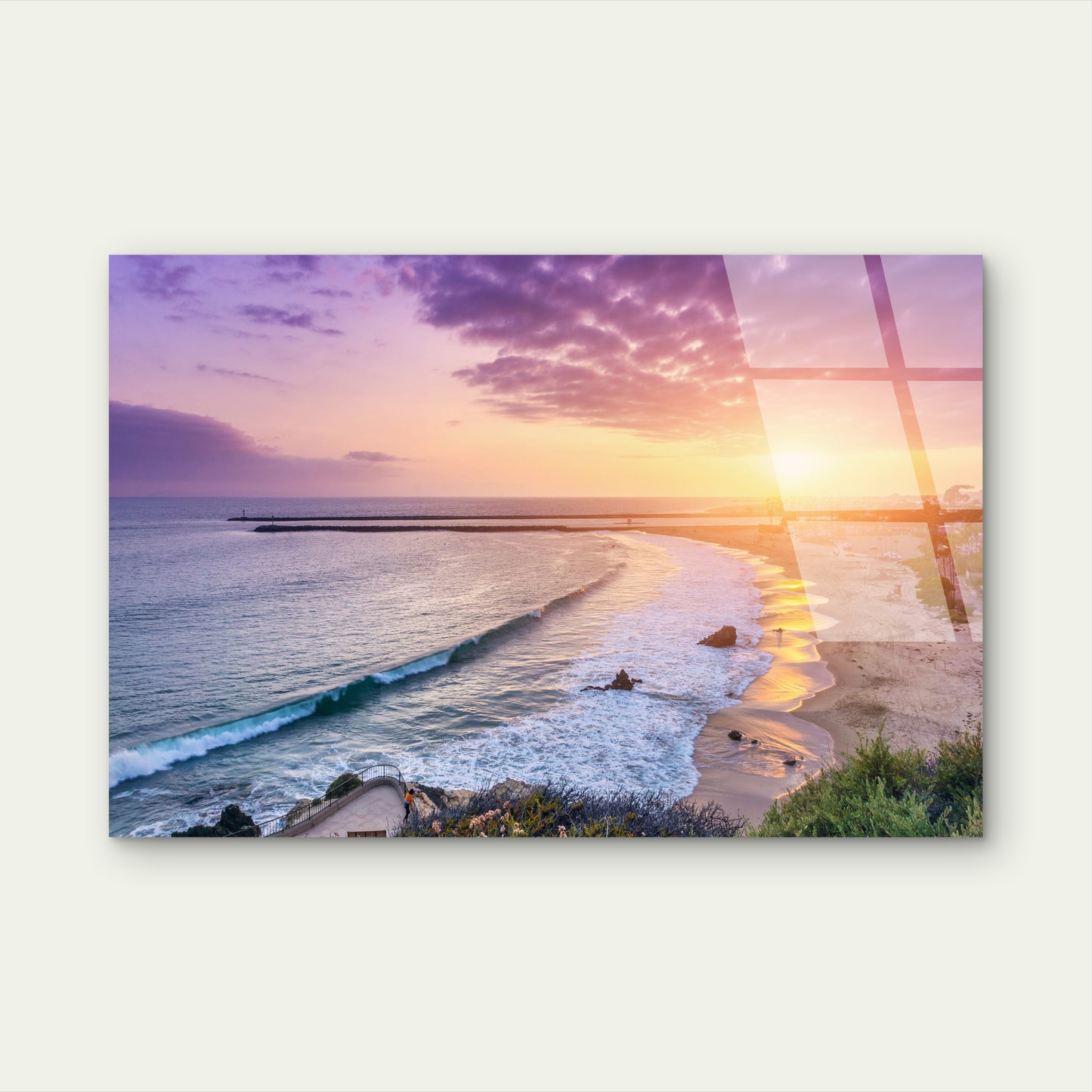 Corona Del Mar State Beach Sunset Acrylic Glass Printing Wall Art Australian Made Quality