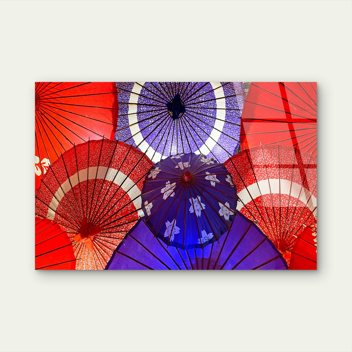 Japanese Traditional Red Purple Wagasa Acrylic Glass Printing Wall Art Australian Made Quality