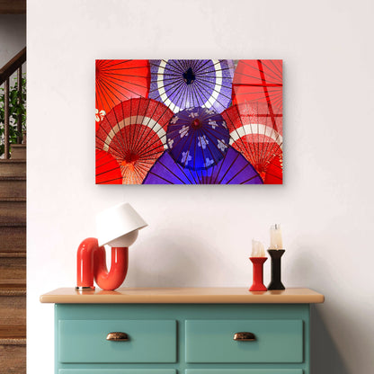 Japanese Traditional Red Purple Wagasa Acrylic Glass Printing Wall Art Australian Made Quality