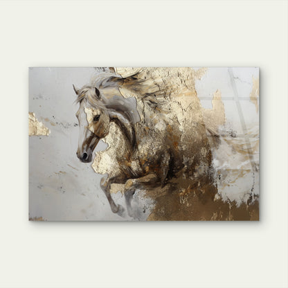 Abstract Running Horse Gold Foil Elements Acrylic Glass Printing Wall Art Australian Made Quality