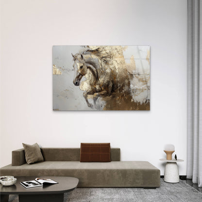 Abstract Running Horse Gold Foil Elements Acrylic Glass Printing Wall Art Australian Made Quality