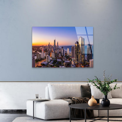 Scenic Queensland Coastal City Dusk Horizon Acrylic Glass Printing Wall Art Australian Made Quality