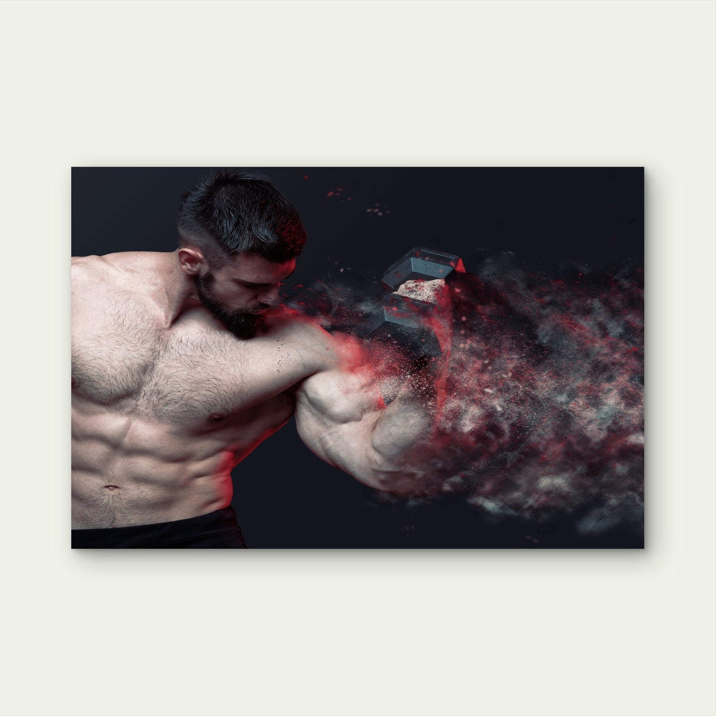Muscular Man Dumbbell Explosion 5mm thick Plastic Poster Ready to Hang 90x60cm