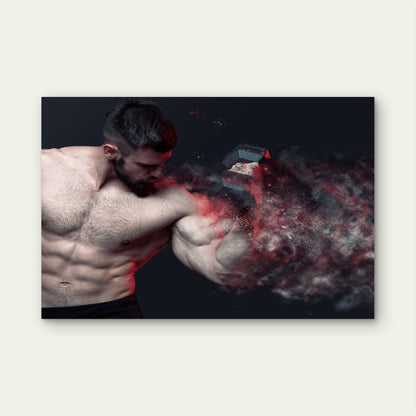 Muscular Man Dumbbell Explosion 5mm thick Plastic Poster Ready to Hang 90x60cm