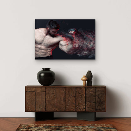 Muscular Man Dumbbell Explosion 5mm thick Plastic Poster Ready to Hang 90x60cm