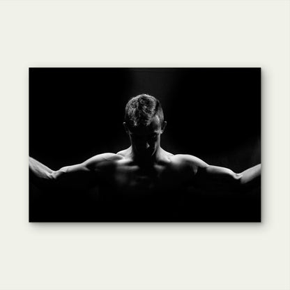 Black White Muscular Man Silhouette 5mm thick Plastic Poster Ready to Hang 90x60cm