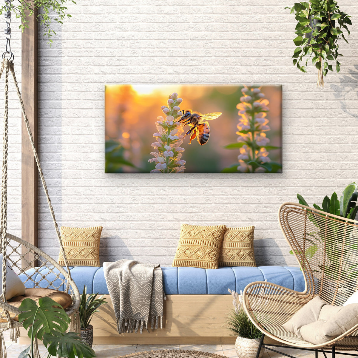 Rustic Spring Garden Bumblebee Wall Art Canvas Office Home Framed 120x60cm