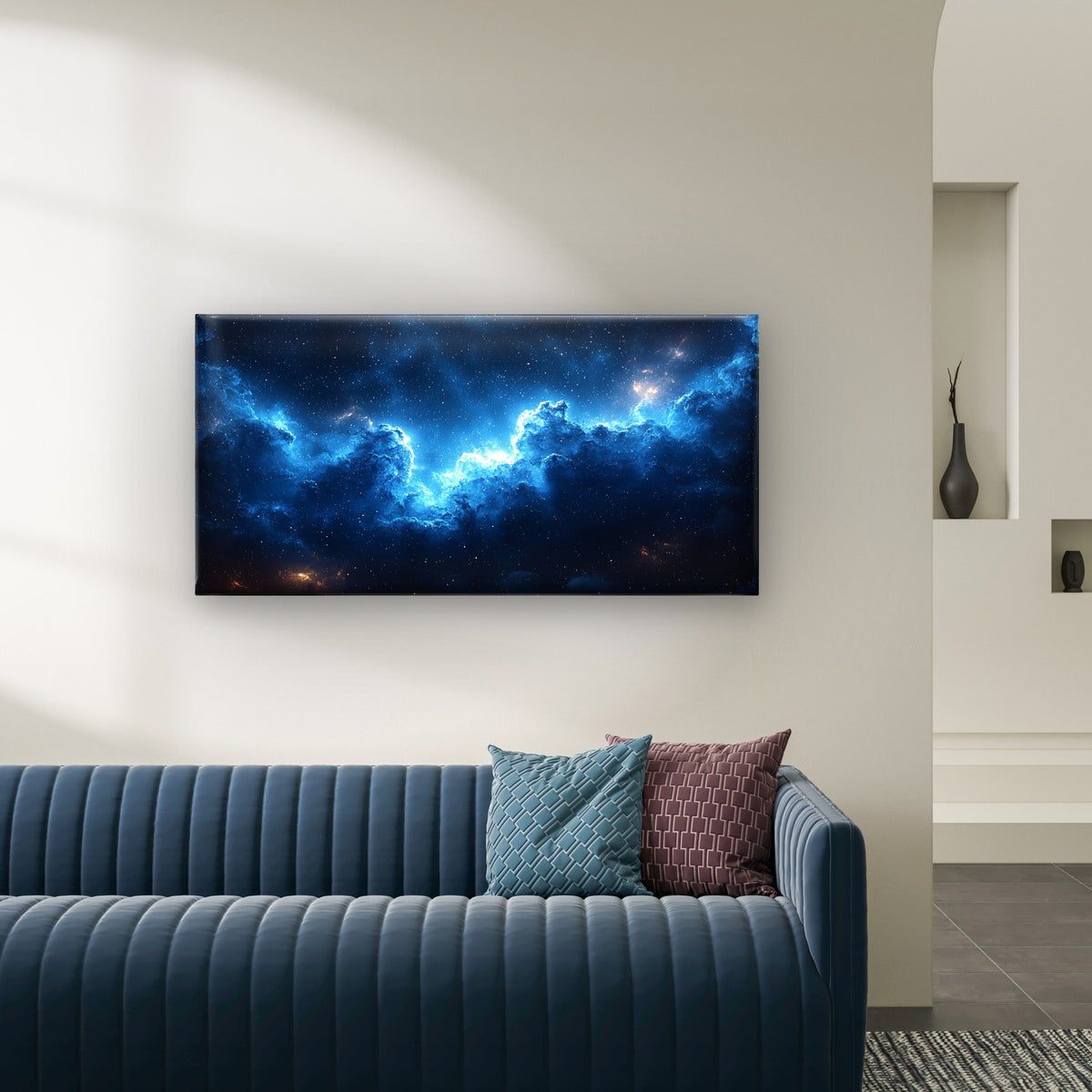 Cosmic Blue Galaxy Nebula Stars Space Wall Art Canvas Office Home Framed 120x60cm