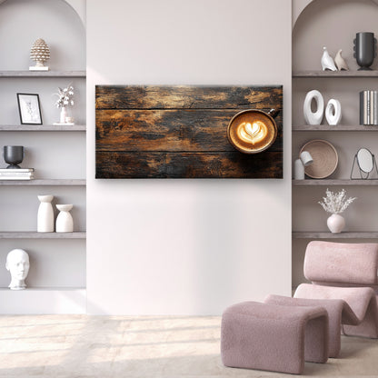 Coffee Latte Art On Wooden Board Wall Art Canvas Office Home Framed 120x60cm