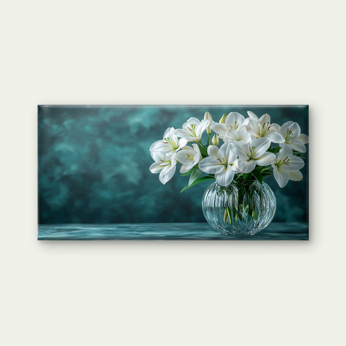 Elegant White Lilies Round Fishbowl Wall Art Canvas Office Home Framed 120x60cm