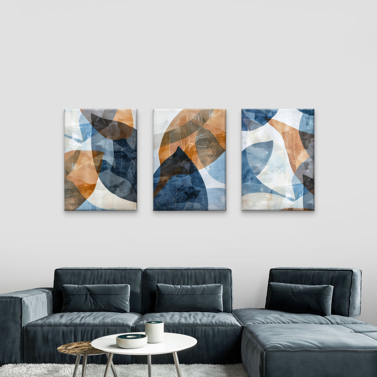 3pcs Terracotta Blue Abstract Leaf Botanical Wall Art Set Canvas Framed 40x60cm - High Quality Print 100% Australian Made Wall Canvas Ready to Hang