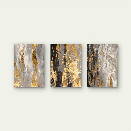 3pcs Nordic Gold Black Grey Marble Agate Fluid Wall Art Set Canvas Framed 40x60cm - High Quality Print 100% Australian Made Wall Canvas Ready to Hang