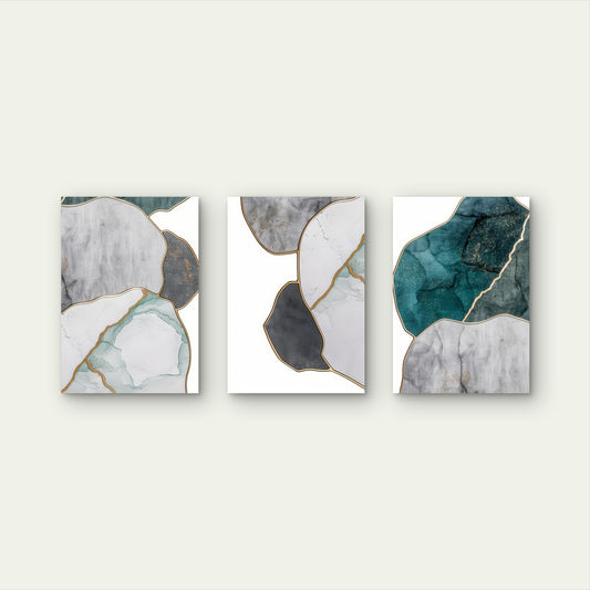 3pcs Modern Emerald Green Grey Gold Abstract Wall Art Set Canvas Framed 60x90cm - High Quality Print 100% Australian Made Wall Canvas Ready to Hang