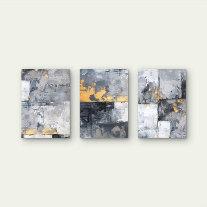 3pcs Abstract Grey Gold Leaf Palette Knife Wall Art Set Canvas Framed 50x70cm - High Quality Print 100% Australian Made Wall Canvas Ready to Hang