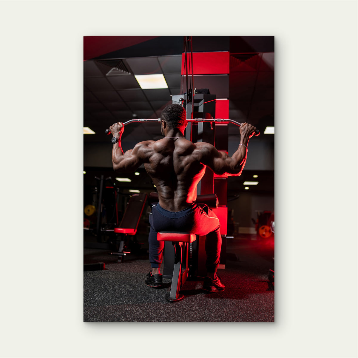 Muscular Male Cable Pulldown 5mm thick Plastic Poster Ready to Hang 90x60cm