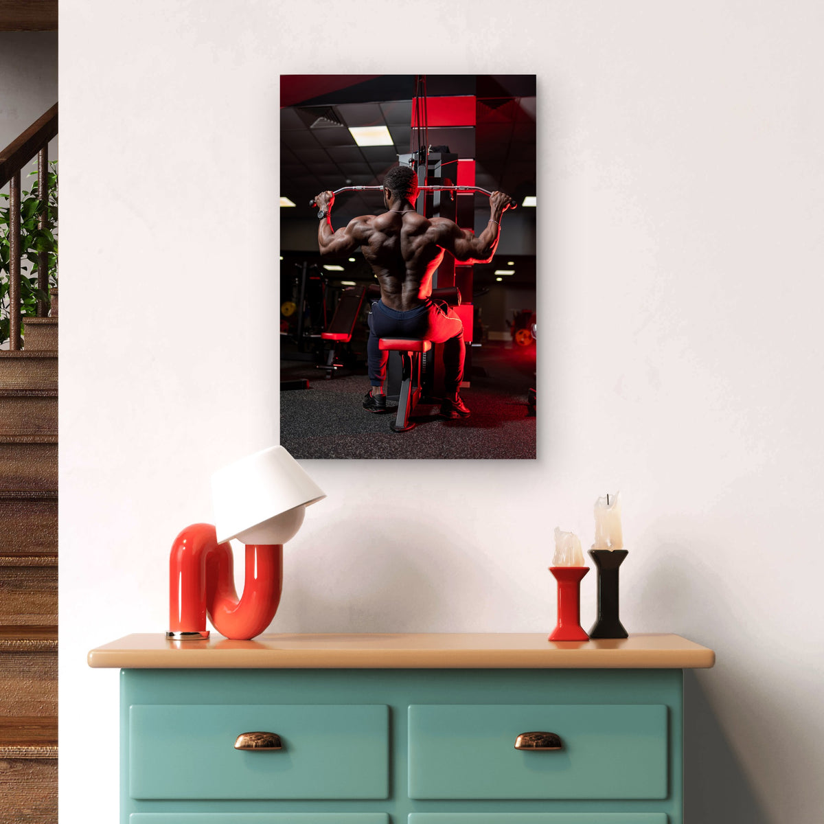 Muscular Male Cable Pulldown 5mm thick Plastic Poster Ready to Hang 90x60cm