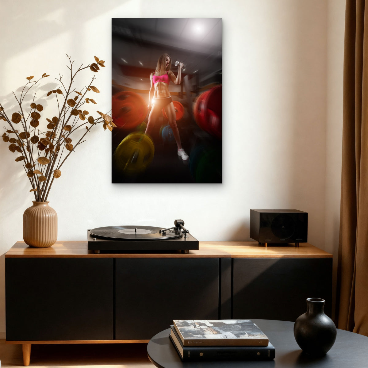 Fit Athletic Female Gym Curl 5mm thick Plastic Poster Ready to Hang 90x60cm