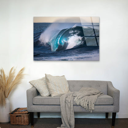 Dramatic Deep Blue Cresting Ocean Wave Acrylic Glass Printing Wall Art Australian Made Quality