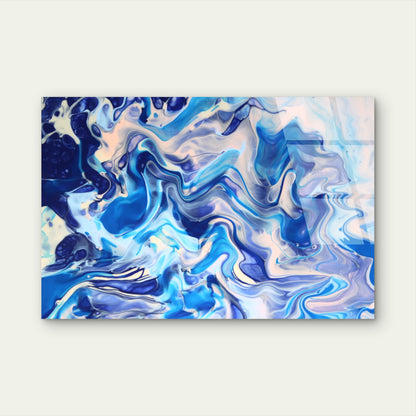 Liquid Blue Swirl Marble Agate Texture Glass Printing Wall Art Australian Made Quality
