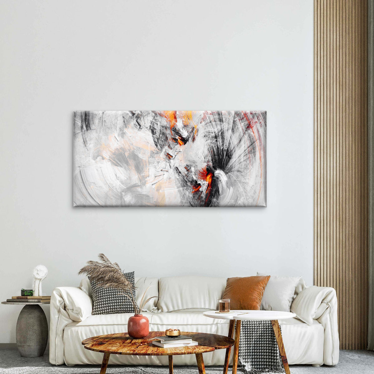 Abstract Brushstroke Orange Splash Wall Art Canvas Office Home Framed 120x60cm
