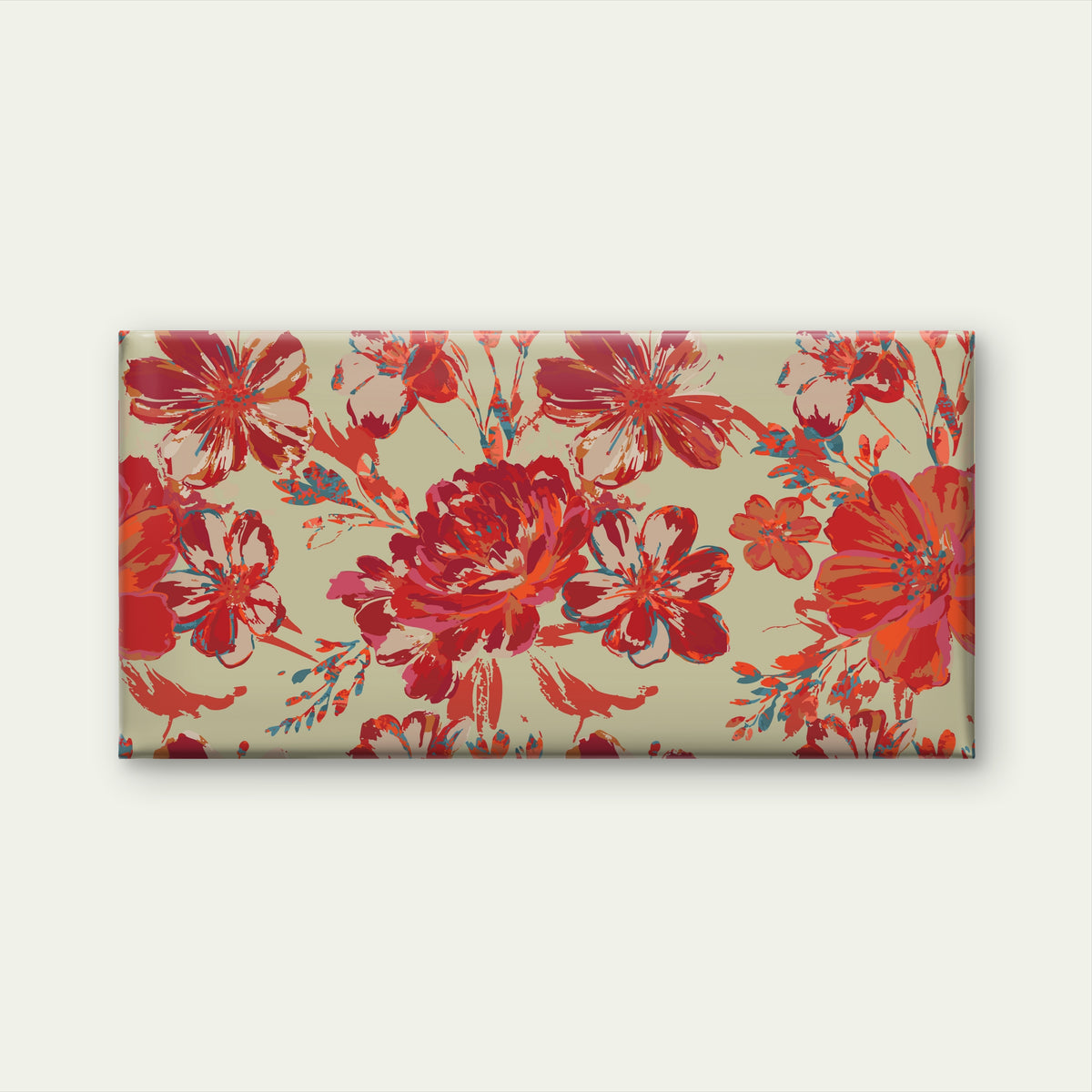 Oil Paint Palette Style Red Flowers Wall Art Canvas Office Home Framed 120x60cm