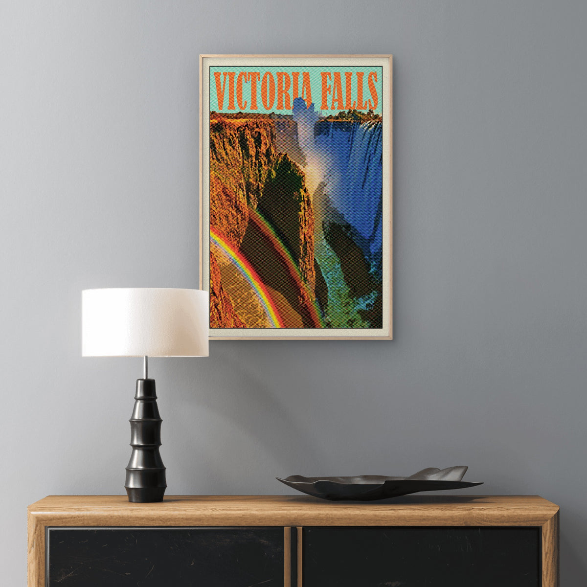Vintage Victoria Falls Rainbow Waterfall Travel Poster Print Wall Art