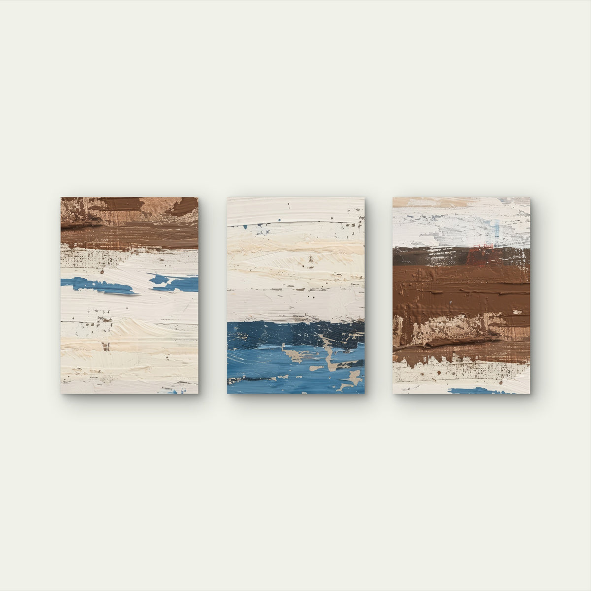 3pcs Abstract Textured Oil Painting Brown Blue Metal Print Ready to Hang Art