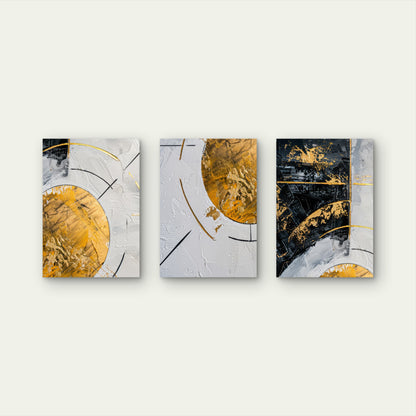 3pcs Abstract Minimalist Gold Arc Geometric Wall Art Set Canvas Framed 50x70cm - High Quality Print 100% Australian Made Wall Canvas Ready to Hang
