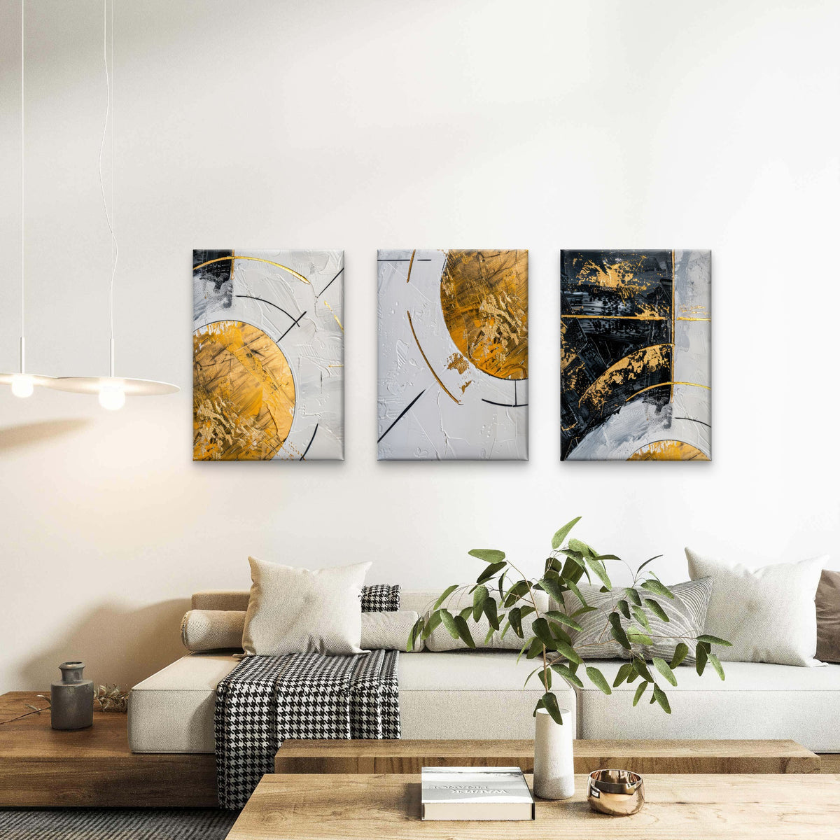 3pcs Abstract Minimalist Gold Arc Geometric Wall Art Set Canvas Framed 50x70cm - High Quality Print 100% Australian Made Wall Canvas Ready to Hang