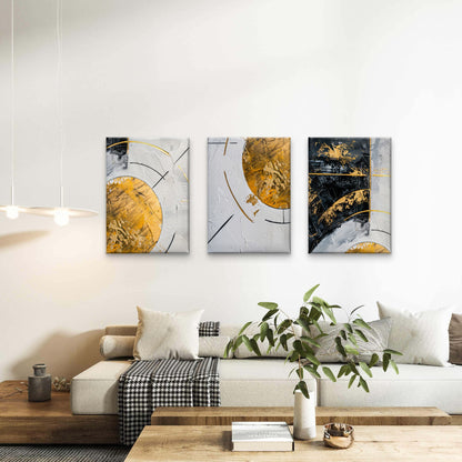 3pcs Abstract Minimalist Gold Arc Geometric Wall Art Set Canvas Framed 50x70cm - High Quality Print 100% Australian Made Wall Canvas Ready to Hang