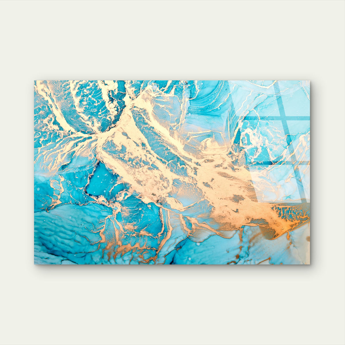 Abstract Turquoise Gold Alcohol Ink Art Acrylic Glass Printing Wall Art Australian Made Quality