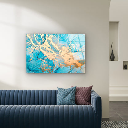 Abstract Turquoise Gold Alcohol Ink Art Acrylic Glass Printing Wall Art Australian Made Quality