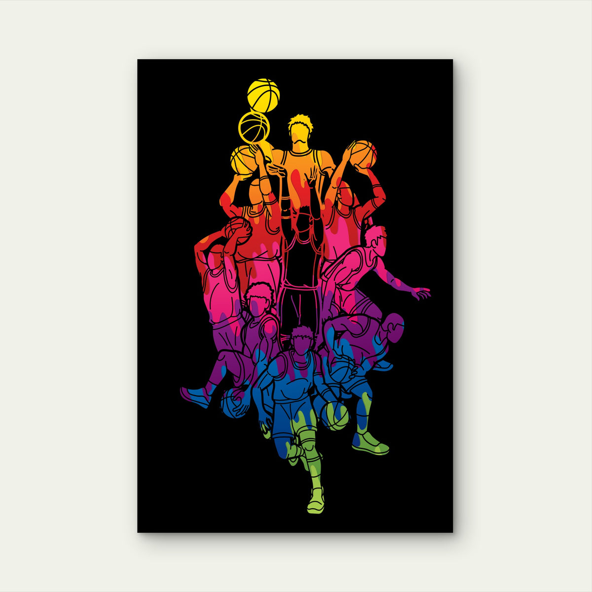 Basketball Team Graphic Silhouette 5mm thick Plastic Poster Ready to Hang 90x60cm