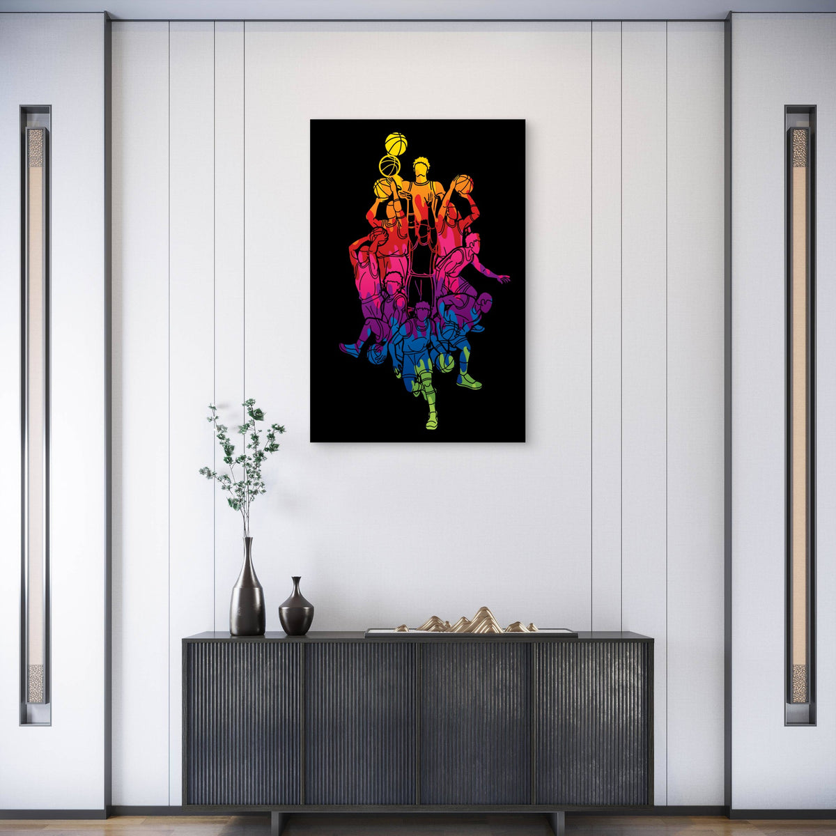 Basketball Team Graphic Silhouette 5mm thick Plastic Poster Ready to Hang 90x60cm